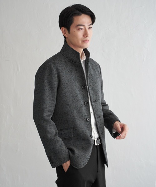 IKKA LOUNGE(イッカラウンジ)の「ウールライクニットスタンドジャケット(カバーオール・メンズ・グレー/ネイビー・M/L/XL/S)」の4枚目の写真