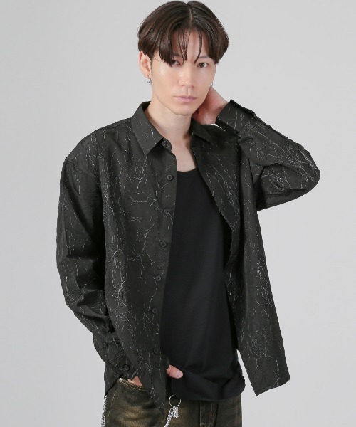 LUXSTYLE(ラグスタイル)の「クラック柄クリンクルシャツ(シャツ/ブラウス・メンズ・ホワイト/ブラック・L/M)」の5枚目の写真