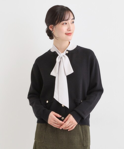 DRESKIP（ドレスキップ）の「【セットアップ可/洗濯機可】もちもちタッチが心地よい クルーネックカーディガン（カーディガン/ボレロ・レディース・ダークブラウン/ブラック/レッド系1・01/02/03/04）」の4枚目の写真