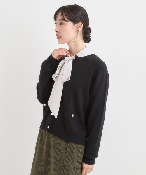 DRESKIP（ドレスキップ）の「【セットアップ可/洗濯機可】もちもちタッチが心地よい クルーネックカーディガン（カーディガン/ボレロ・レディース・ダークブラウン/ブラック/レッド系1・01/02/03/04）」の5枚目の写真