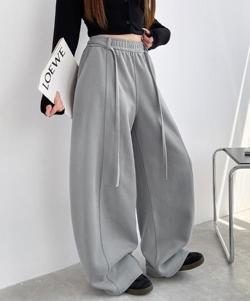 ONEP STAR(ワンピスター)の「スウェット風フルレングスパンツ(スウェットパンツ・レディース・ブラウン/ブラック/ダークパープル/グレー・SMALL/LARGE/X-LARGE/MEDIUM)」の6枚目の写真