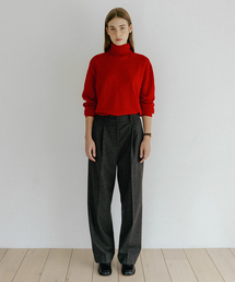 WOOL ONE-TUCK WIDE SLACKS CHARCOAL
