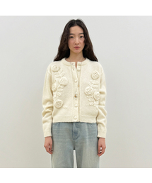 [VIVIZのウンハ着用] Rose Artwork Hairy Cardigan (Ivory)