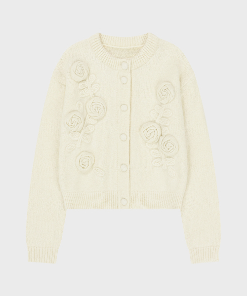 SINOON（シヌーン）の「[VIVIZのウンハ着用] Rose Artwork Hairy Cardigan (Ivory)（カーディガン/ボレロ・レディース・アイボリー・FREE）」の4枚目の写真