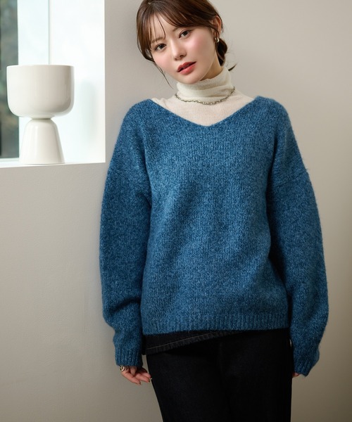LAULEN(ローレン)の「angola blend v neck mix knit /アンゴラブレンドVネックミックスニットプルオーバー(ニット/セーター・レディース・ブラウン/オレンジ/ブルー・FREE)」の1枚目の写真