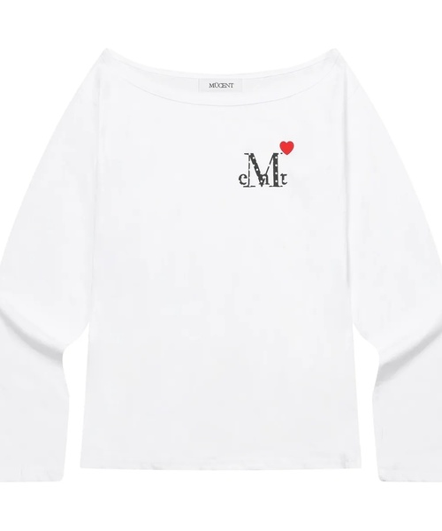 MUCENT（ムセント）の「ラブリッツミニハートロゴワンショルダー長袖Tシャツ（2カラー）（Tシャツ/カットソー・レディース・ブラック/ホワイト・FREE）」の2枚目の写真
