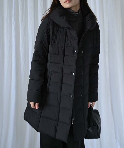 セール】ナイロンストレッチダウンロングコート（フェザー・ダウン