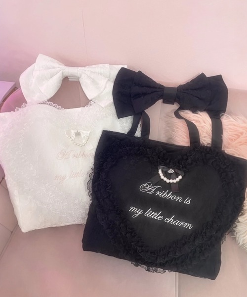 Ank Rouge(アンクルージュ)の「レースハートのトートBAG(トートバッグ・レディース・ブラック/ホワイト・FREE)」の2枚目の写真