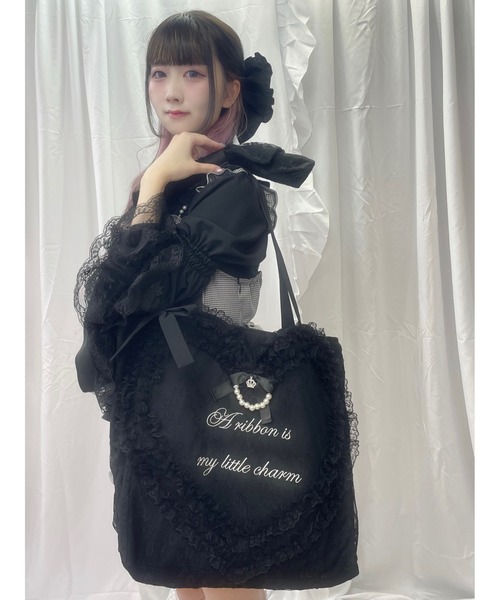 Ank Rouge(アンクルージュ)の「レースハートのトートBAG(トートバッグ・レディース・ブラック/ホワイト・FREE)」の1枚目の写真