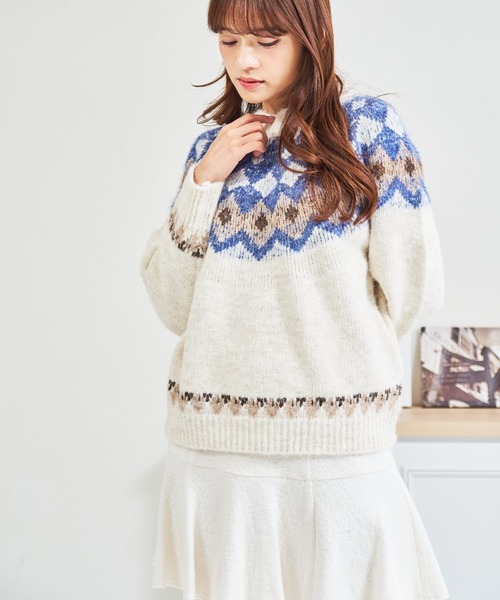 MISCH MASCH(ミッシュマッシュ)の「ZOZO限定 ノルディック柄ふわもこニット(ニット/セーター・レディース・ホワイト・フリ-)」の1枚目の写真