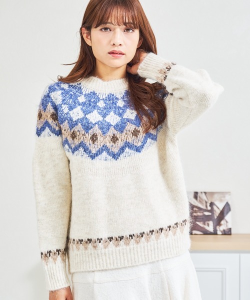 MISCH MASCH(ミッシュマッシュ)の「ZOZO限定 ノルディック柄ふわもこニット(ニット/セーター・レディース・ホワイト・フリ-)」の4枚目の写真