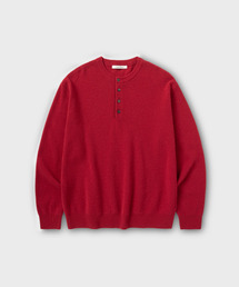 パインヤーンデイリーヘンリーネックニット_RED