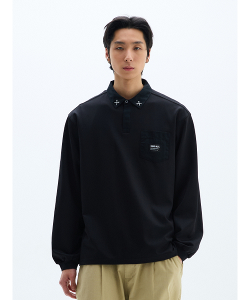 Woven pocket point collar T‑shirt (черный)