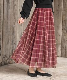 rps（アールピーエス）の「チェックチュールたっぷりフレアースカート（スカート）」