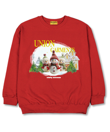 スリースノーマン オーバーサイズ スウェット クリスマス Tシャツ [裏毛]レッド