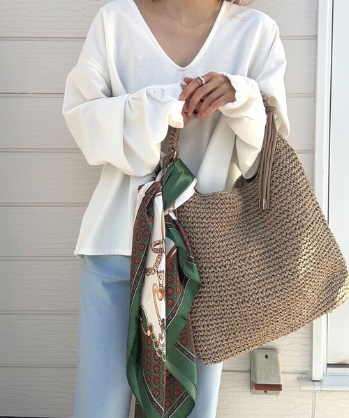 Q（キュー）の「パラコードクロッシェトート（トートバッグ・レディース・ブラック/ベージュ・ONE SIZE）」の2枚目の写真