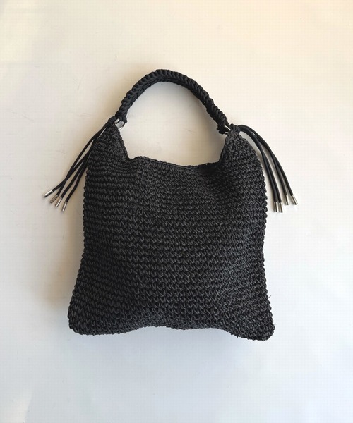 Q（キュー）の「パラコードクロッシェトート（トートバッグ・レディース・ブラック/ベージュ・ONE SIZE）」の3枚目の写真