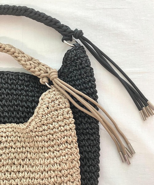 Q（キュー）の「パラコードクロッシェトート（トートバッグ・レディース・ブラック/ベージュ・ONE SIZE）」の8枚目の写真