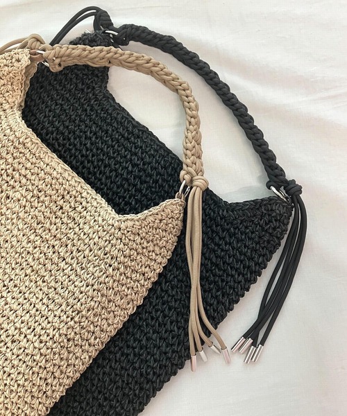 Q（キュー）の「パラコードクロッシェトート（トートバッグ・レディース・ブラック/ベージュ・ONE SIZE）」の9枚目の写真