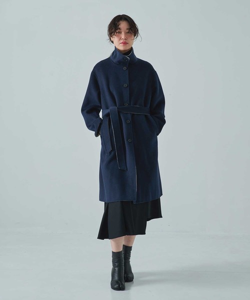 CASHMERE CASHMERE(カシミヤカシミヤ)の「【CASHMERE CASHMERE/カシミヤカシミヤ】CASHMERE/SILK/WOOL STAND OVER COAT/カシミヤシルクウールスタンドカラーオーバーコート/ロングコート(ステンカラーコート・レディース・ダークネイビー/ブラック・40/44)」の3枚目の写真