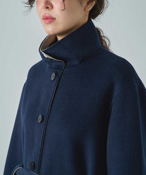 CASHMERE CASHMERE(カシミヤカシミヤ)の「【CASHMERE CASHMERE/カシミヤカシミヤ】CASHMERE/SILK/WOOL STAND OVER COAT/カシミヤシルクウールスタンドカラーオーバーコート/ロングコート(ステンカラーコート・レディース・ダークネイビー/ブラック・40/44)」の5枚目の写真
