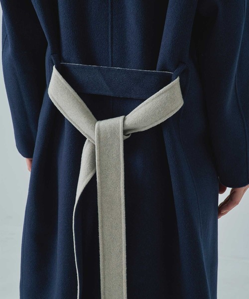 CASHMERE CASHMERE(カシミヤカシミヤ)の「【CASHMERE CASHMERE/カシミヤカシミヤ】CASHMERE/SILK/WOOL STAND OVER COAT/カシミヤシルクウールスタンドカラーオーバーコート/ロングコート(ステンカラーコート・レディース・ダークネイビー/ブラック・40/44)」の9枚目の写真