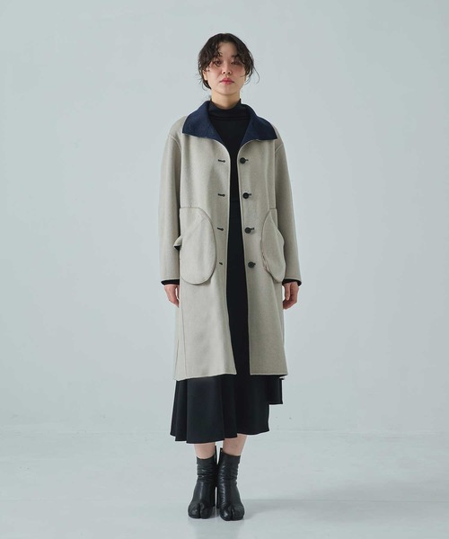 CASHMERE CASHMERE(カシミヤカシミヤ)の「【CASHMERE CASHMERE/カシミヤカシミヤ】CASHMERE/SILK/WOOL STAND OVER COAT/カシミヤシルクウールスタンドカラーオーバーコート/ロングコート(ステンカラーコート・レディース・ダークネイビー/ブラック・40/44)」の10枚目の写真