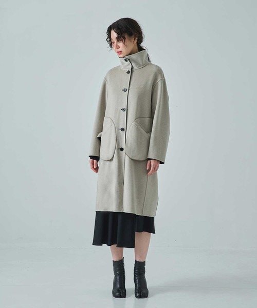 CASHMERE CASHMERE(カシミヤカシミヤ)の「【CASHMERE CASHMERE/カシミヤカシミヤ】CASHMERE/SILK/WOOL STAND OVER COAT/カシミヤシルクウールスタンドカラーオーバーコート/ロングコート(ステンカラーコート・レディース・ダークネイビー/ブラック・40/44)」の12枚目の写真