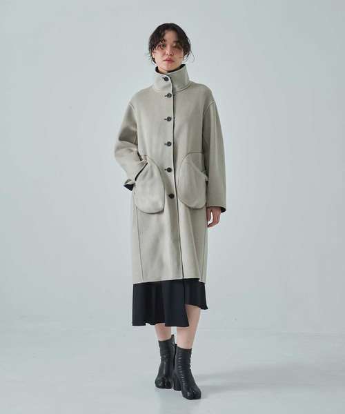 CASHMERE CASHMERE(カシミヤカシミヤ)の「【CASHMERE CASHMERE/カシミヤカシミヤ】CASHMERE/SILK/WOOL STAND OVER COAT/カシミヤシルクウールスタンドカラーオーバーコート/ロングコート(ステンカラーコート・レディース・ダークネイビー/ブラック・40/44)」の13枚目の写真