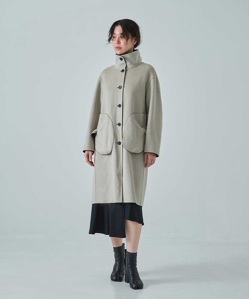 CASHMERE CASHMERE(カシミヤカシミヤ)の「【CASHMERE CASHMERE/カシミヤカシミヤ】CASHMERE/SILK/WOOL STAND OVER COAT/カシミヤシルクウールスタンドカラーオーバーコート/ロングコート(ステンカラーコート・レディース・ダークネイビー/ブラック・40/44)」の14枚目の写真