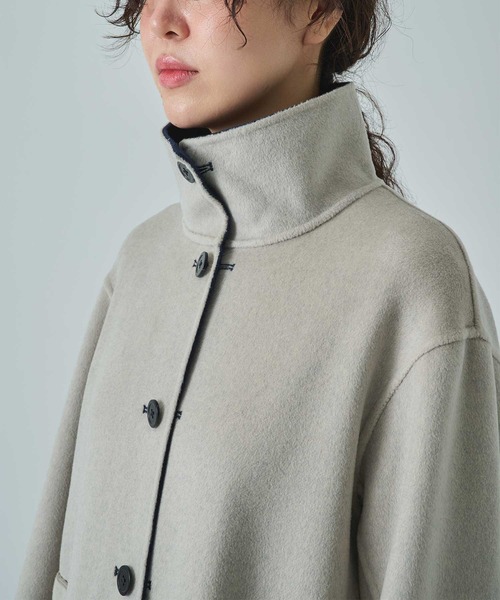 CASHMERE CASHMERE(カシミヤカシミヤ)の「【CASHMERE CASHMERE/カシミヤカシミヤ】CASHMERE/SILK/WOOL STAND OVER COAT/カシミヤシルクウールスタンドカラーオーバーコート/ロングコート(ステンカラーコート・レディース・ダークネイビー/ブラック・40/44)」の15枚目の写真
