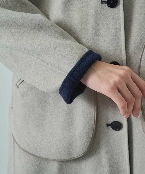 CASHMERE CASHMERE(カシミヤカシミヤ)の「【CASHMERE CASHMERE/カシミヤカシミヤ】CASHMERE/SILK/WOOL STAND OVER COAT/カシミヤシルクウールスタンドカラーオーバーコート/ロングコート(ステンカラーコート・レディース・ダークネイビー/ブラック・40/44)」の18枚目の写真