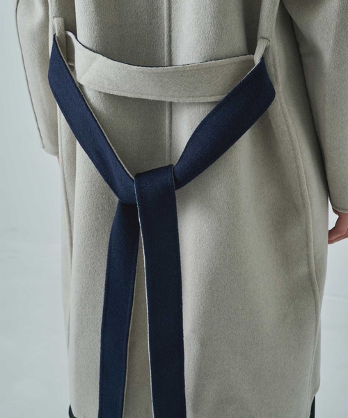 CASHMERE CASHMERE(カシミヤカシミヤ)の「【CASHMERE CASHMERE/カシミヤカシミヤ】CASHMERE/SILK/WOOL STAND OVER COAT/カシミヤシルクウールスタンドカラーオーバーコート/ロングコート(ステンカラーコート・レディース・ダークネイビー/ブラック・40/44)」の19枚目の写真