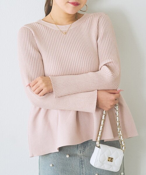 La boutique BonBon（ラブティックボンボン）の「【お上品きらきら】ラメペプラム前後２WAYカーディガン（カーディガン/ボレロ・レディース・ピンク/ネイビー/ライトグレー/ホワイト・FREE）」の7枚目の写真