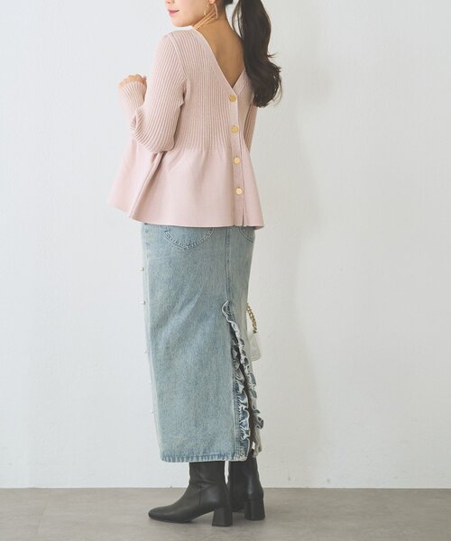 La boutique BonBon（ラブティックボンボン）の「【お上品きらきら】ラメペプラム前後２WAYカーディガン（カーディガン/ボレロ・レディース・ピンク/ネイビー/ライトグレー/ホワイト・FREE）」の11枚目の写真