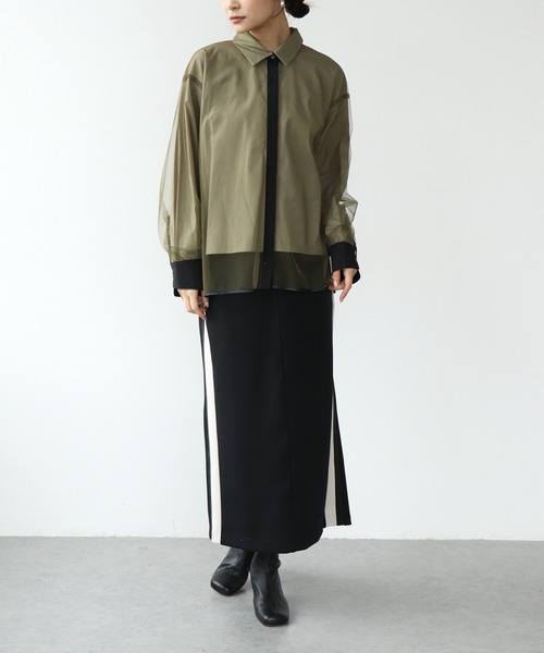 Jines(ジネス)の「チュールレイヤード配色シャツ(シャツ/ブラウス・レディース・グレー/カーキ/アイボリー・38)」の5枚目の写真