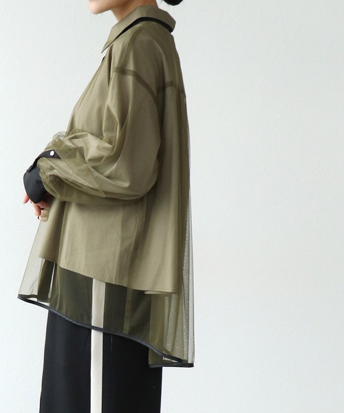 Jines(ジネス)の「チュールレイヤード配色シャツ(シャツ/ブラウス・レディース・グレー/カーキ/アイボリー・38)」の10枚目の写真