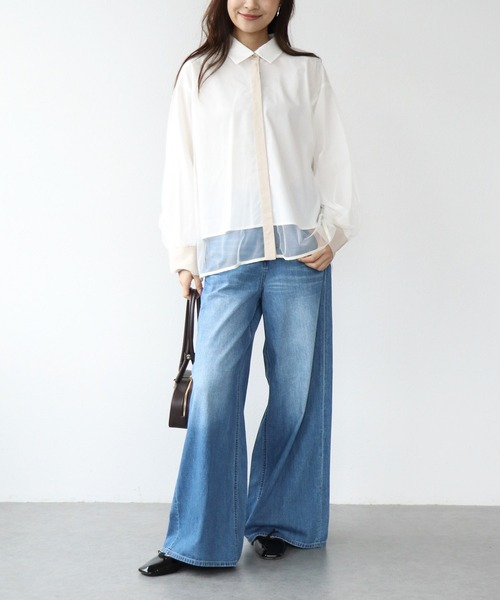 Jines(ジネス)の「チュールレイヤード配色シャツ(シャツ/ブラウス・レディース・グレー/カーキ/アイボリー・38)」の11枚目の写真