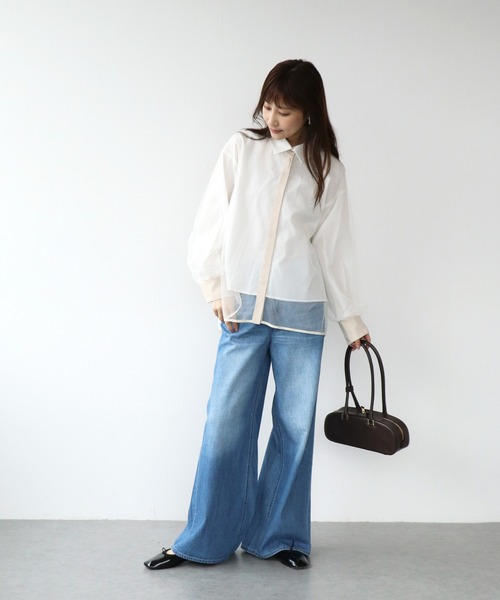 Jines(ジネス)の「チュールレイヤード配色シャツ(シャツ/ブラウス・レディース・グレー/カーキ/アイボリー・38)」の12枚目の写真