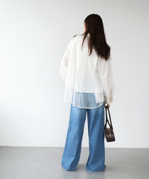 Jines(ジネス)の「チュールレイヤード配色シャツ(シャツ/ブラウス・レディース・グレー/カーキ/アイボリー・38)」の14枚目の写真