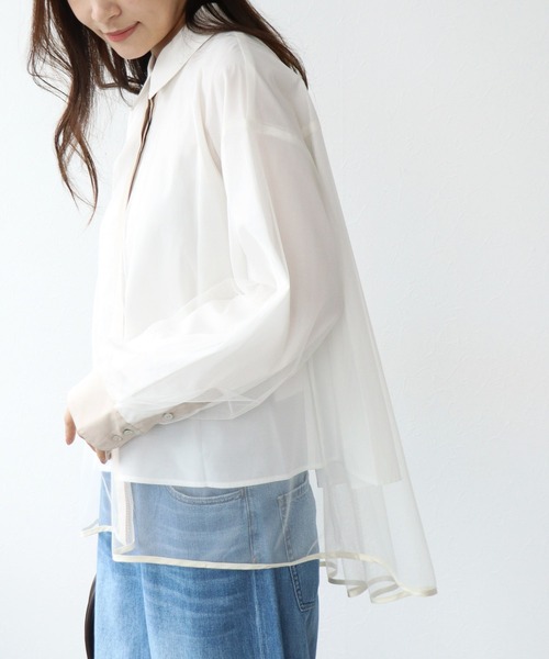 Jines(ジネス)の「チュールレイヤード配色シャツ(シャツ/ブラウス・レディース・グレー/カーキ/アイボリー・38)」の15枚目の写真