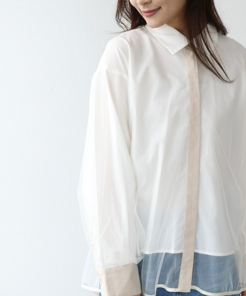 Jines(ジネス)の「チュールレイヤード配色シャツ(シャツ/ブラウス・レディース・グレー/カーキ/アイボリー・38)」の16枚目の写真