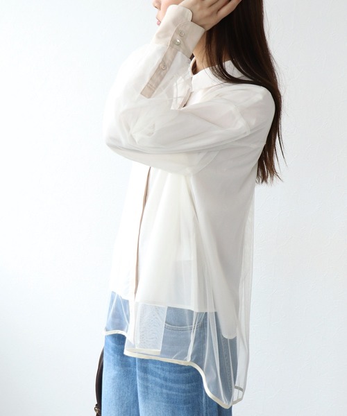 Jines(ジネス)の「チュールレイヤード配色シャツ(シャツ/ブラウス・レディース・グレー/カーキ/アイボリー・38)」の17枚目の写真