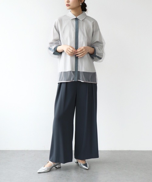 Jines(ジネス)の「チュールレイヤード配色シャツ(シャツ/ブラウス・レディース・グレー/カーキ/アイボリー・38)」の19枚目の写真