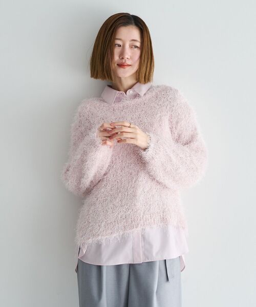 YECCA VECCA(イェッカヴェッカ)の「ラメ混シャギーニット(ニット/セーター・レディース・アイボリー/ピンク/ライトグレー・FREE)」の3枚目の写真