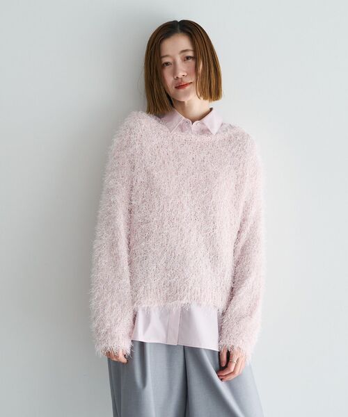YECCA VECCA(イェッカヴェッカ)の「ラメ混シャギーニット(ニット/セーター・レディース・アイボリー/ピンク/ライトグレー・FREE)」の4枚目の写真