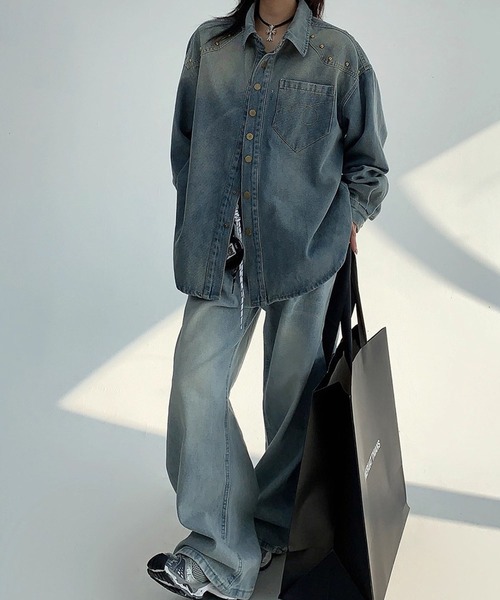 meJane（ミージェーン）の「スタッズディテール ウォッシュデニムシャツ（シャツ/ブラウス・レディース・ブルー・L/M）」の8枚目の写真