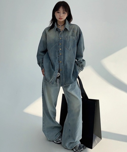 meJane（ミージェーン）の「スタッズディテール ウォッシュデニムシャツ（シャツ/ブラウス・レディース・ブルー・L/M）」の10枚目の写真