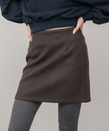 HEILIS（ヘイリス）の「フェイクウールミニスカート / ブラックブ ラウン 台形 スカート ミニ丈 ボトムス デート クリスマス 女子会 忘年会 黒 茶色 ガーリー カジュアル トレンド ウール 保温 秋服 冬服 ウエストゴム フリーサイズ ファスナー（スカート）」