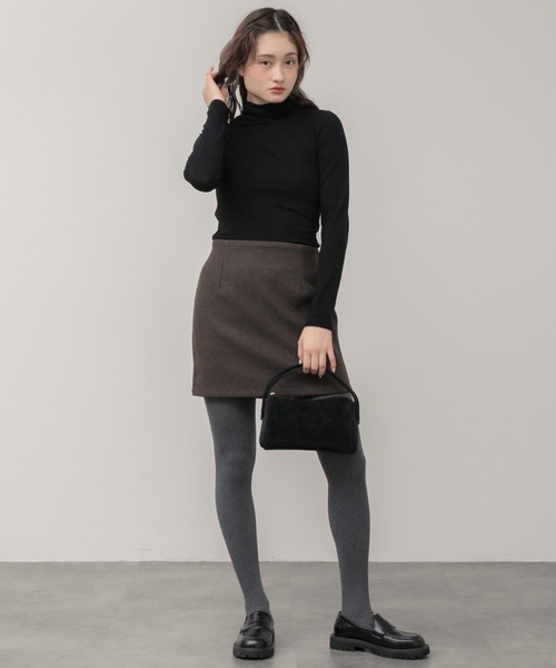 セール】フェイクウールミニスカート / ブラックブ ラウン 台形